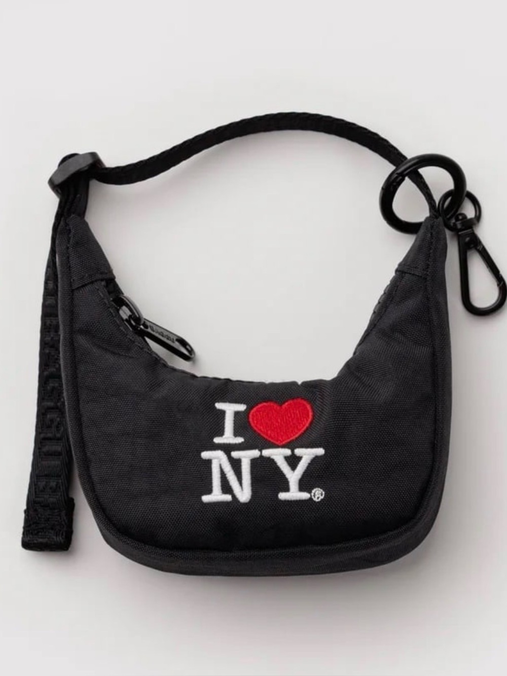 BAGGU Black Mini Shoulder Bag with Red Heart EmbroideryBag Charm NEW NWT